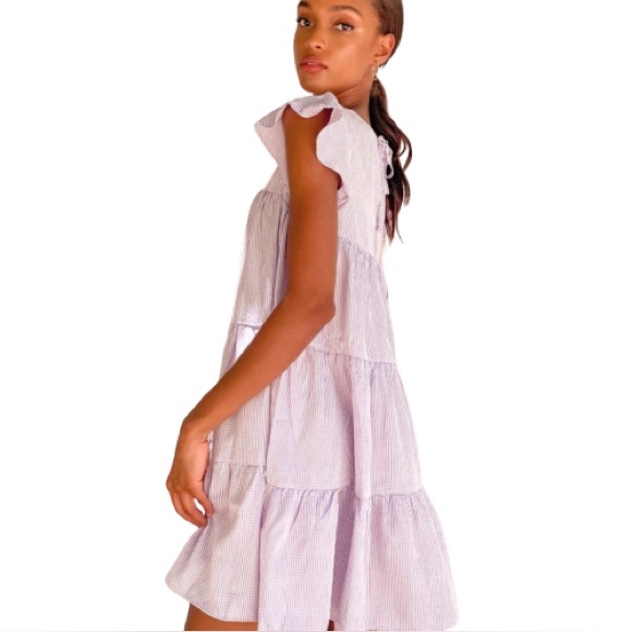 Lulu's Gingham Tiered Babydoll Dress Lavender Size M EUC - Picture 2 of 8